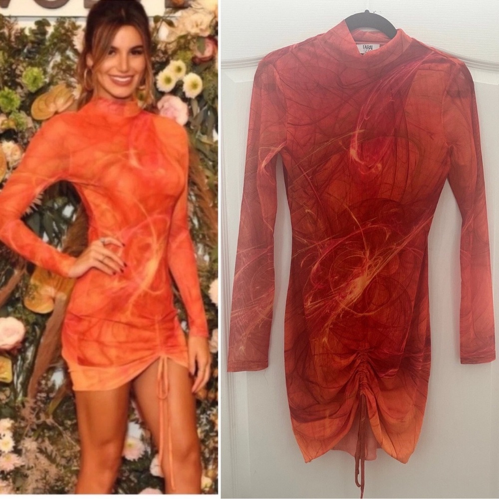 Farai London Fiery Red-Orange Long Sleeve Dress M